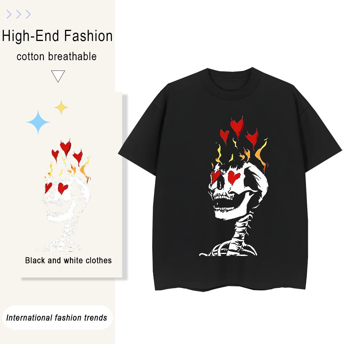 TOP Quality T-Shirts 230g Pure Cotton Comfortable Casual skull Tshirt for Man Woman 5A Cartoon Printing L-4XL Top Shirts