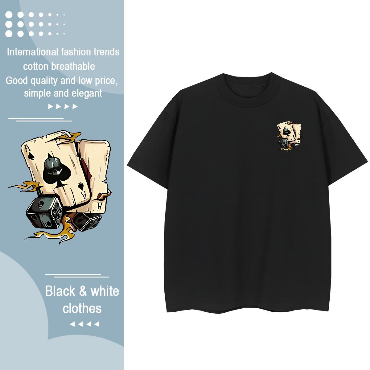Fashion Design dice Tshirts 230g Cotton T shirt Black Oversized Casual Round Neck Short Sleeve Soft Wear