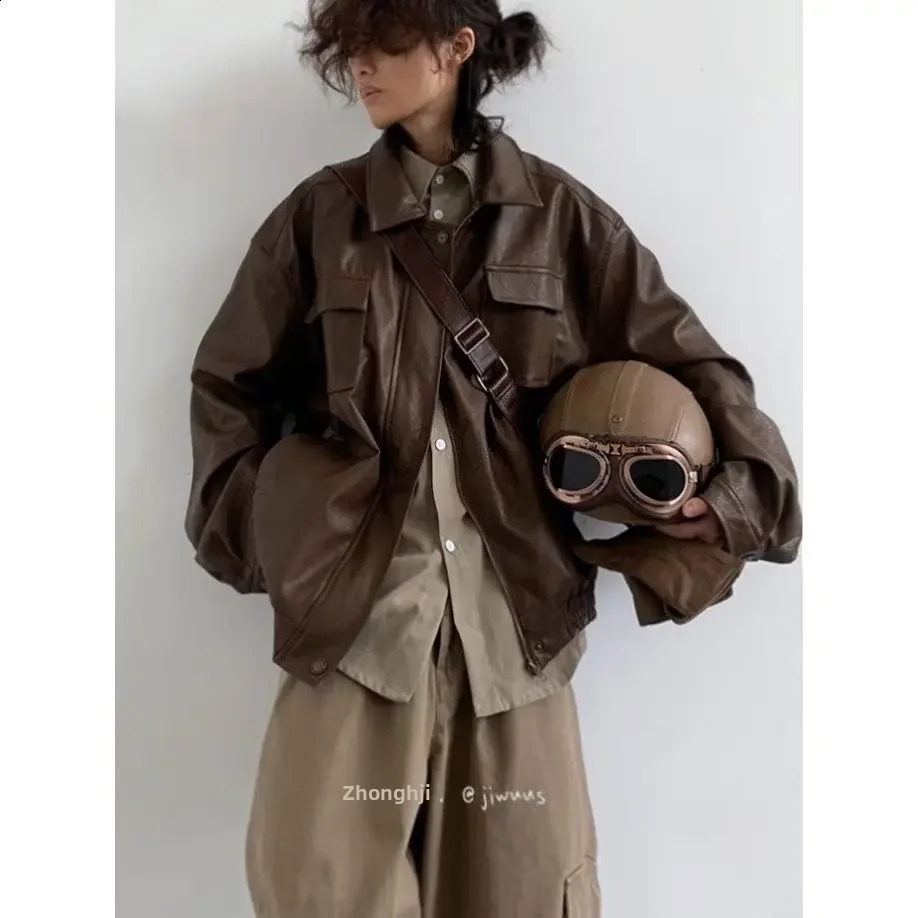 Vintage American Style Motorcycle Leather Jacket For Men Trendy Sensible n Soft Skin Lapel Jacket Casual Scene 240822