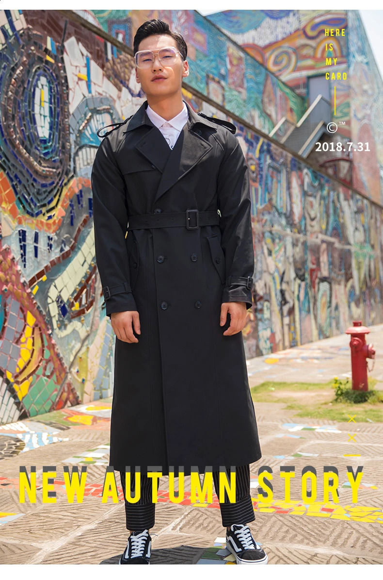 Autumn Winter Men Trench Coat Black Smart Casual British Style Double Breasted Outwear Business Office Men Jackets Cape Men 240822