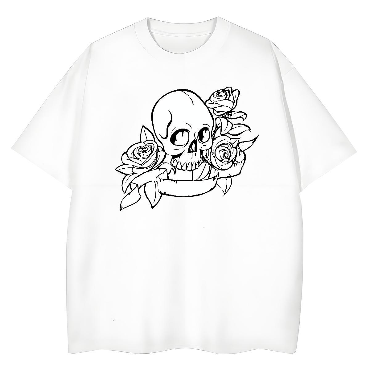 High Quality Man T Shirts 230g 100% Cotton flower Anime Printing Street Cartoon Print Breathable Crew Neck Tshirt for Man Woman Brand Tops Shirt