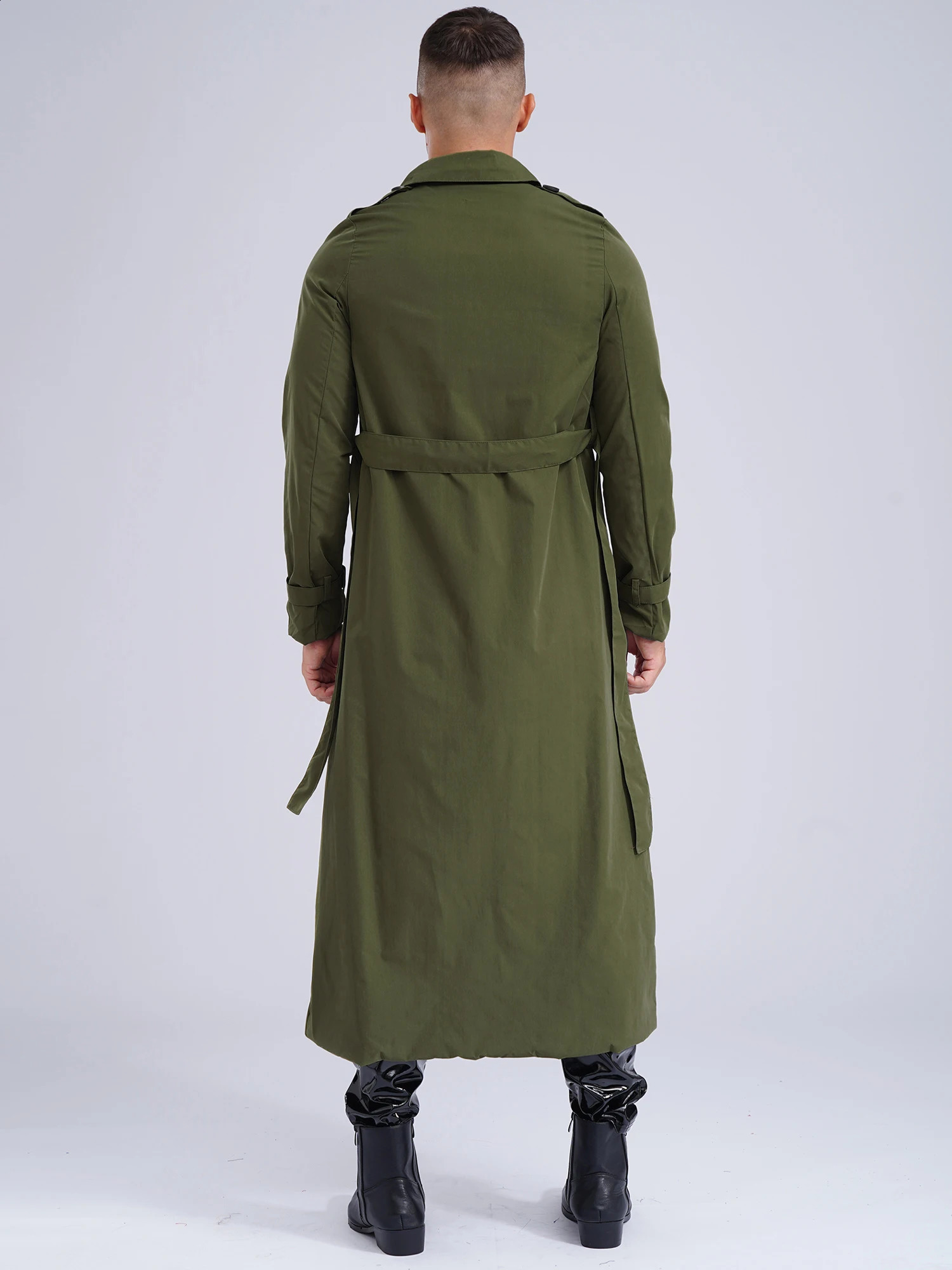 men Motorcycle long jacket double-breasted trench coat Outerwear daily casual wear Long Sleeve Jacket Overcoat with Belt 240822