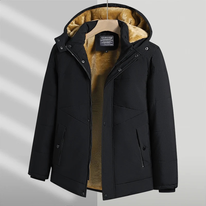 Winter Parka mens windproof wool thick fur coat solid hooded street jacket 240822