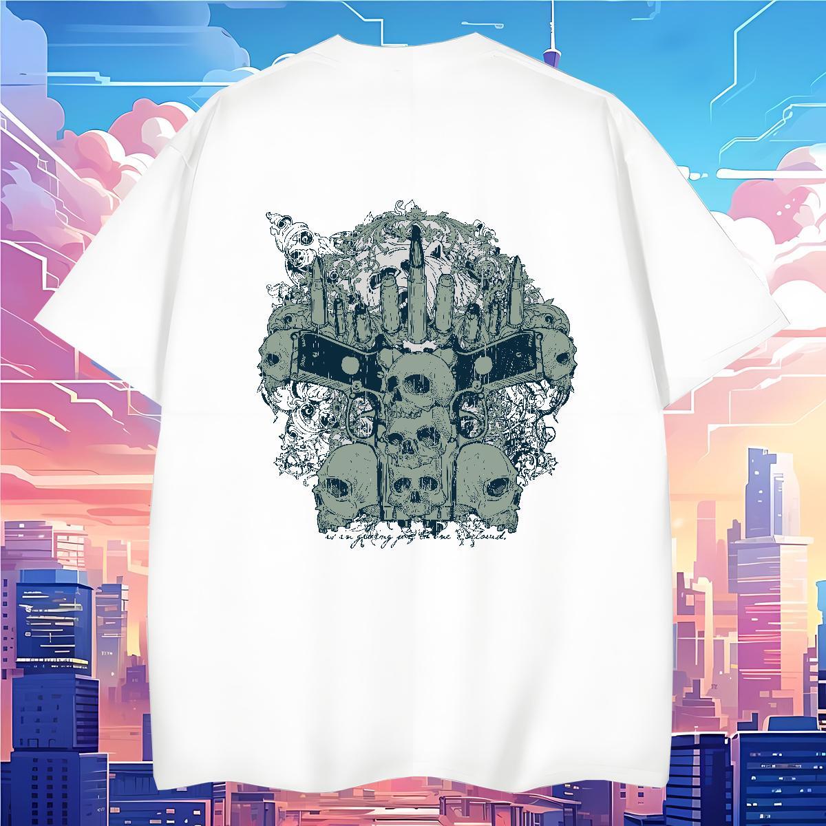 Loose T-Shirts for Men 230g Pure Cotton skull Street Casual Custom Print Oversized O-Neck Short Sleeve Men Tees Free Shipping Tops Tees