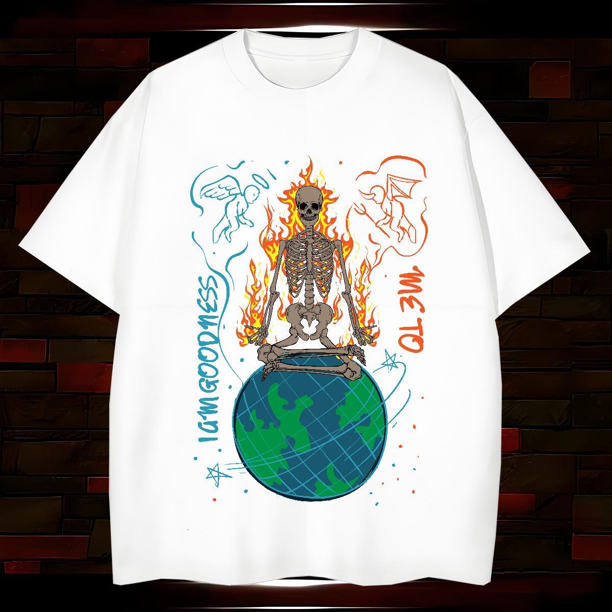 Comfortable T shirt 230g Pure Cotton skull Beach Graphic Breathable Crew Neck Couples T Shirts Fashion Designer Clothes