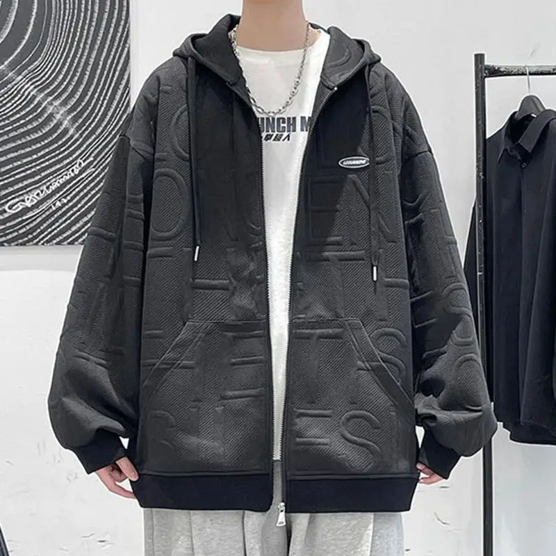 Men Trend Casual Streetwear Oversized Y2K Pocket Hooded Sweatshirts Youh Korean Harajuku Solid Long Sleeve Zipper Hoodies Jacket 240823