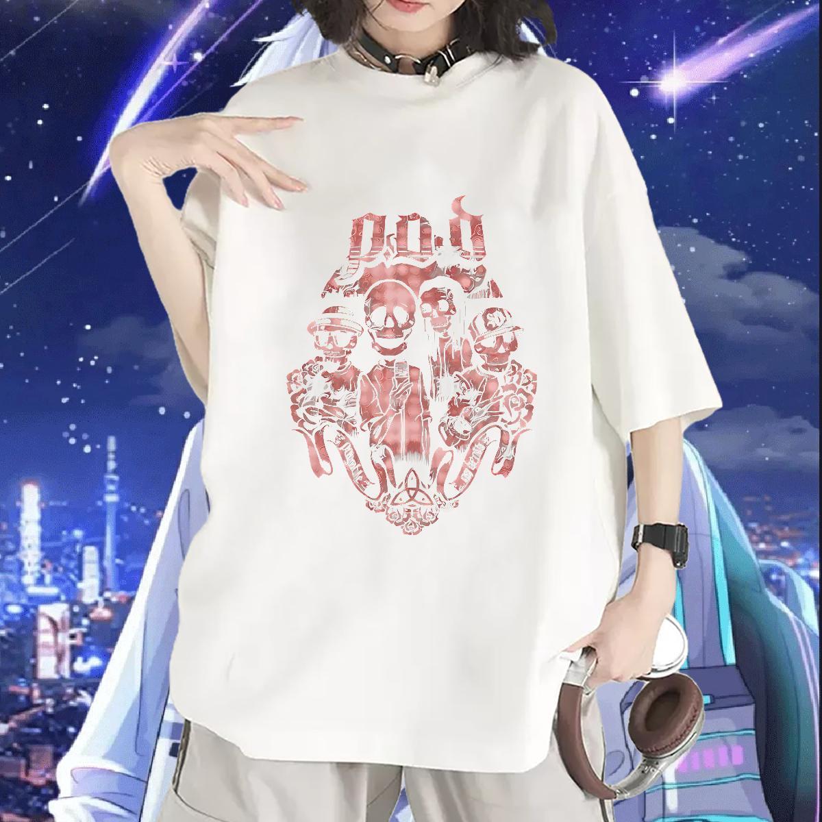 Loose Womens Tshirts 230g Cotton scary Daily Outfit T-Shirts Breathable Soft Anime Print Polos