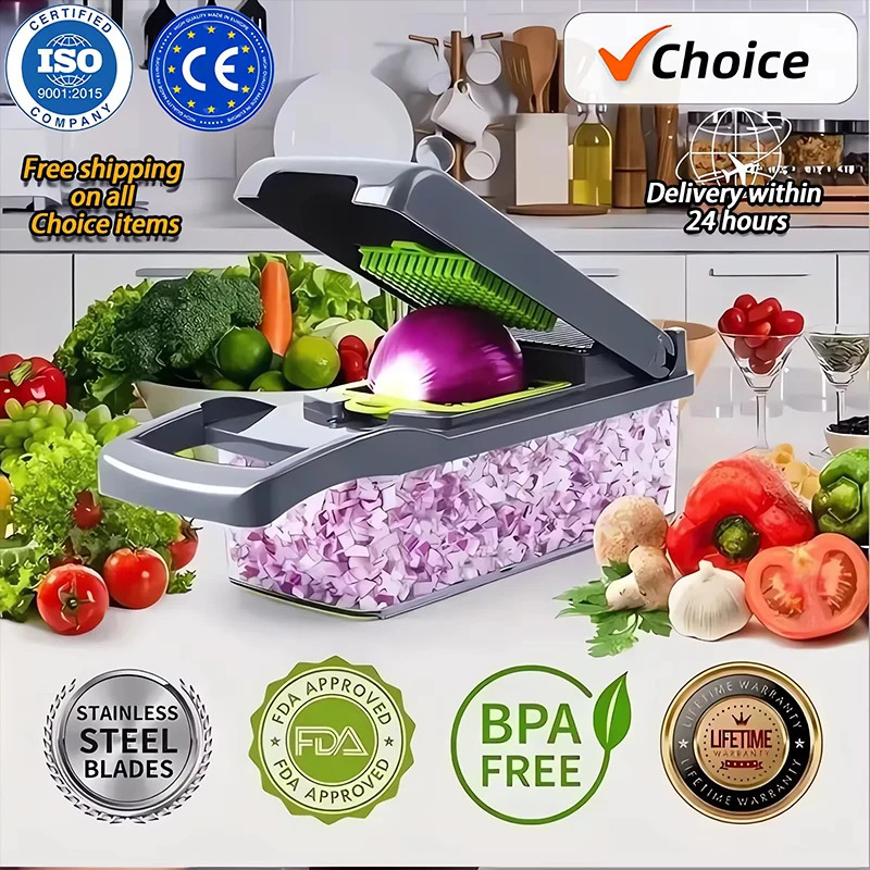 14/16 in 1 Multifunctional Vegetable Chopper Slicer Shredder with Basket Fruit Dicer Potato Shredder Carrot Grind Tools 240823