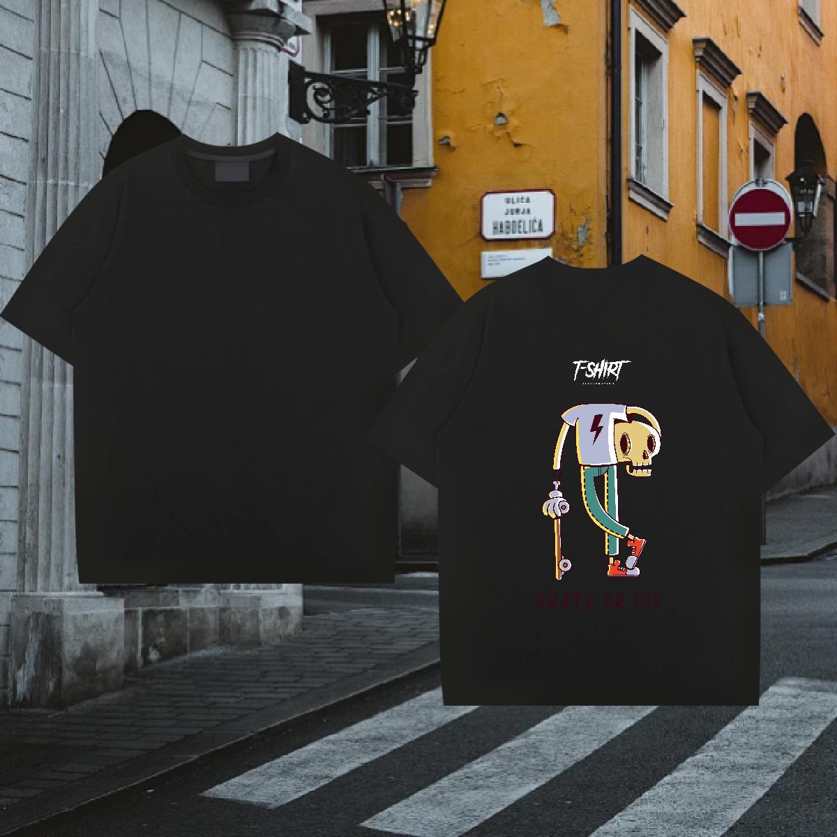 Loose Men T Shirts 100% Cotton 230g skull Street Custom Printed Breathable Short Sleeve Tshirts DIY Tee Shirt