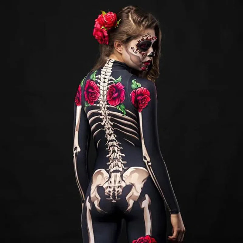 Rose skeleton adult childrens horror costume Halloween dress cosplay sexy jumpsuit carnival party baby girl death day w240824