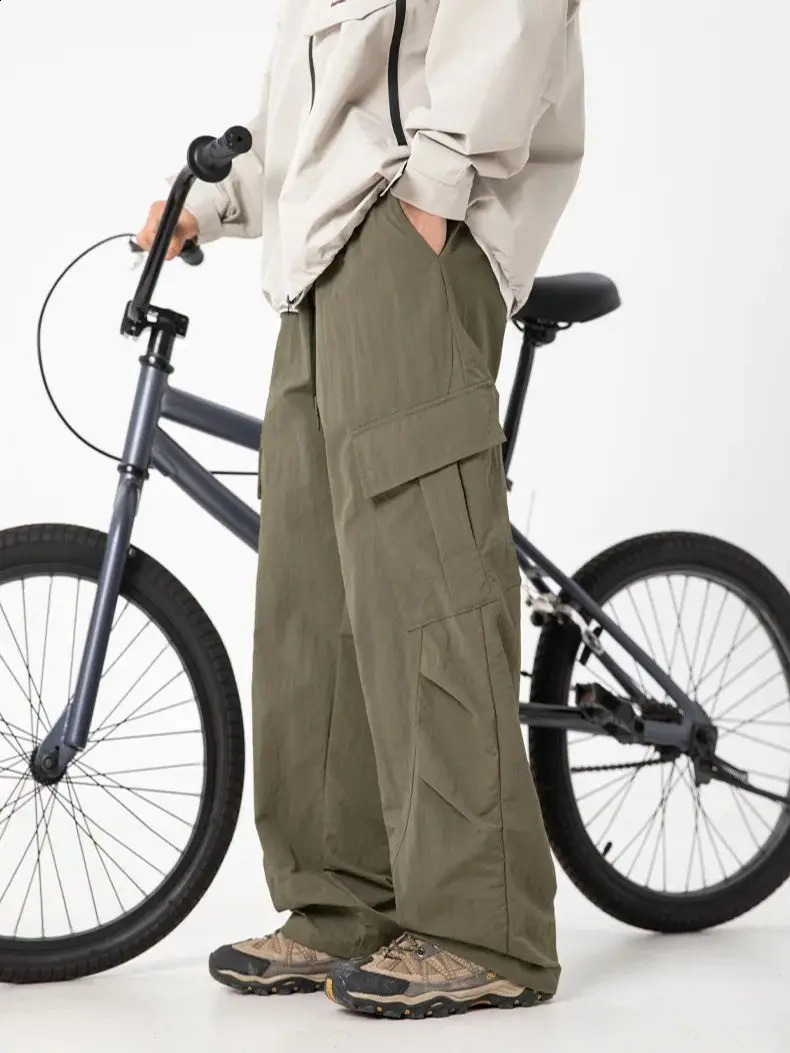 Pleated Work Pants Men Pockets Outdoor Resistant Paratrooper Pants Slightly Wrinkled Casual Trousers Waterproof Breathable 240822