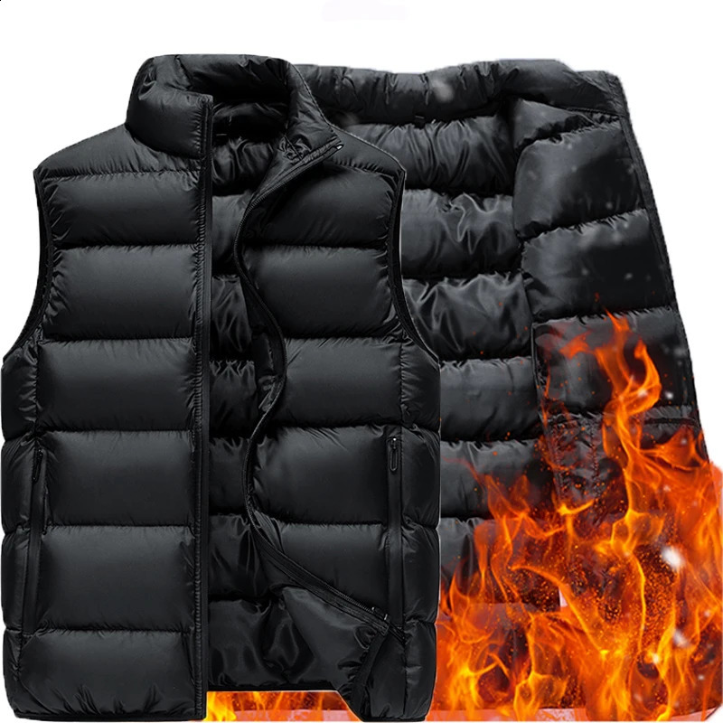 Mens winter sleeveless wool warm standing collar down jacket mens casual fashion outdoor windproof vest 240822