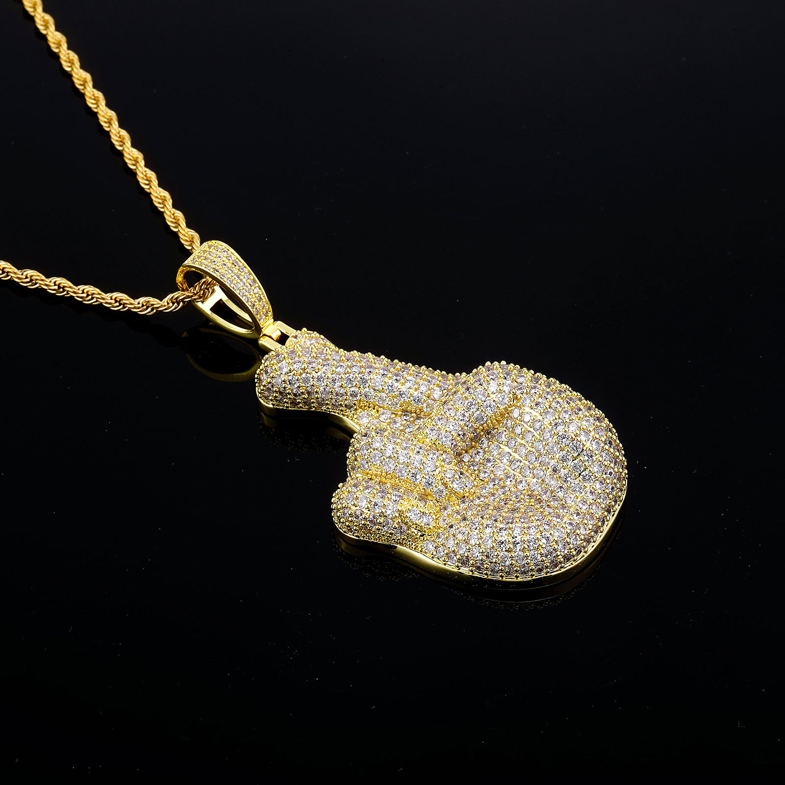 Hip Hop Palm Heart Shape Pendant Necklace 5A Zircon White Gold Plated Lover Jewelry Gift