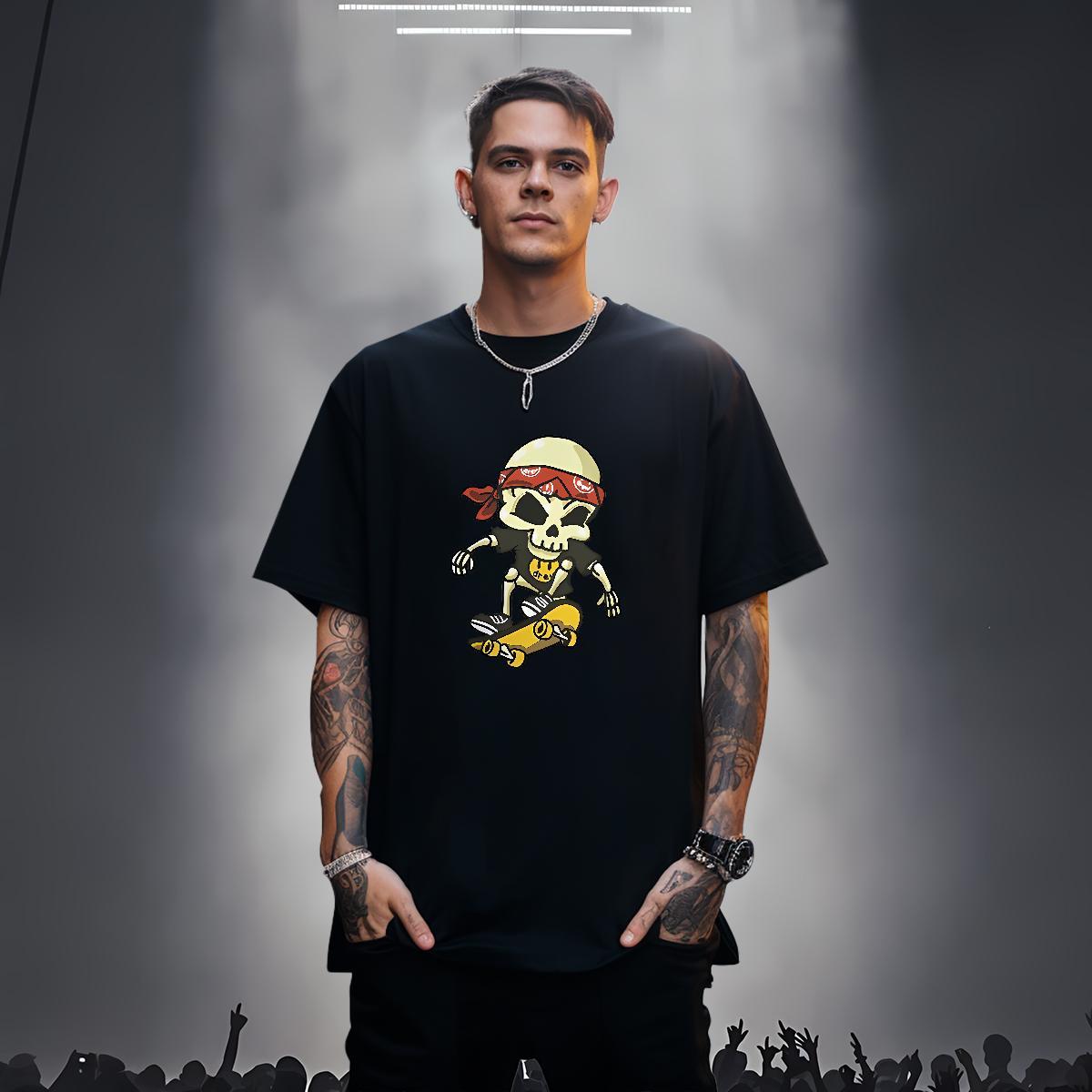 Soft Man T Shirts 230g Pure Cotton skull Street wear Hip Hop Skull Breathable Short Sleeve Couples T Shirts 2024 Wear
