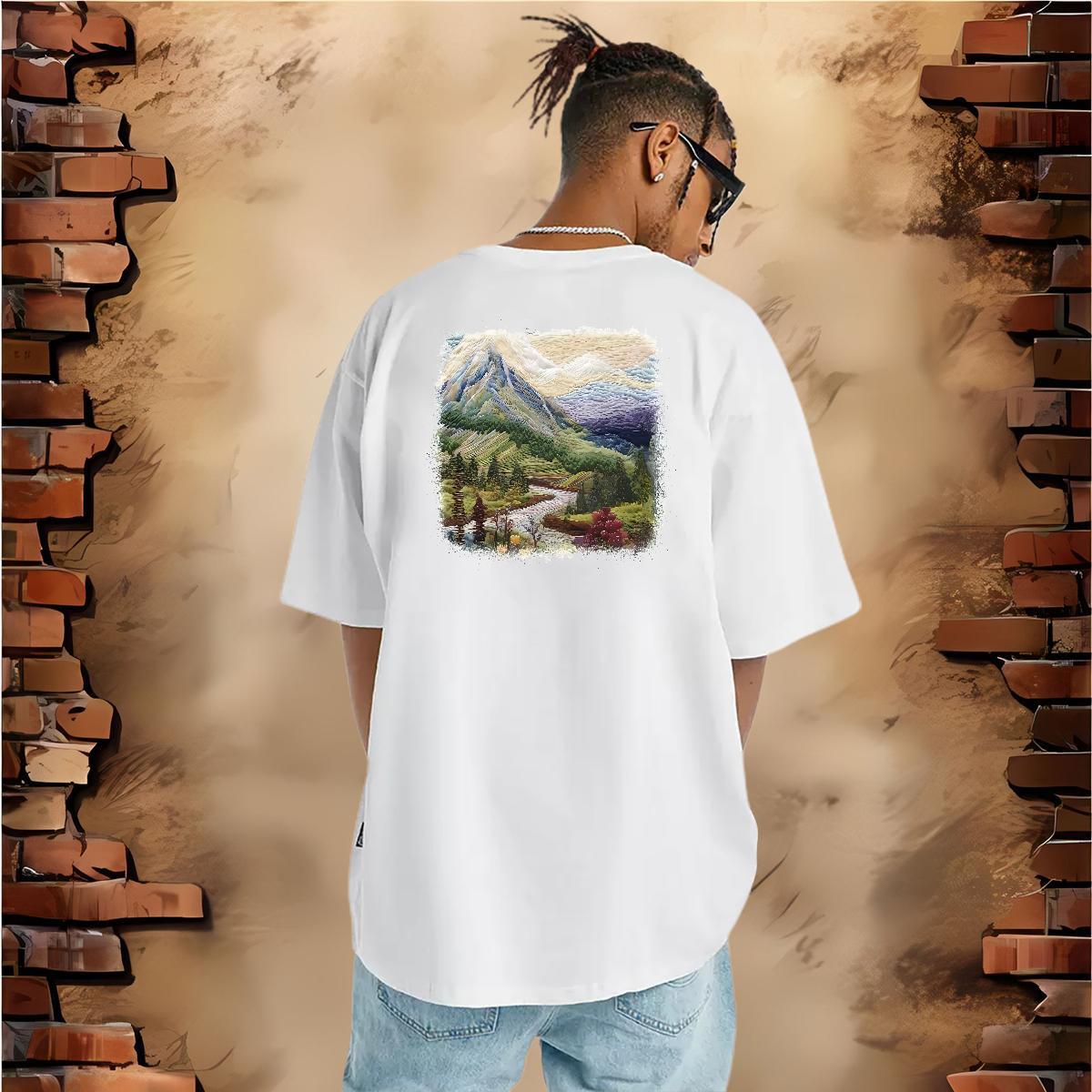 Free Shipping Man T Shirts 230g Cotton river Outdoor Plus Size Cartoon Crew Neck Mens Tshirts New Tops