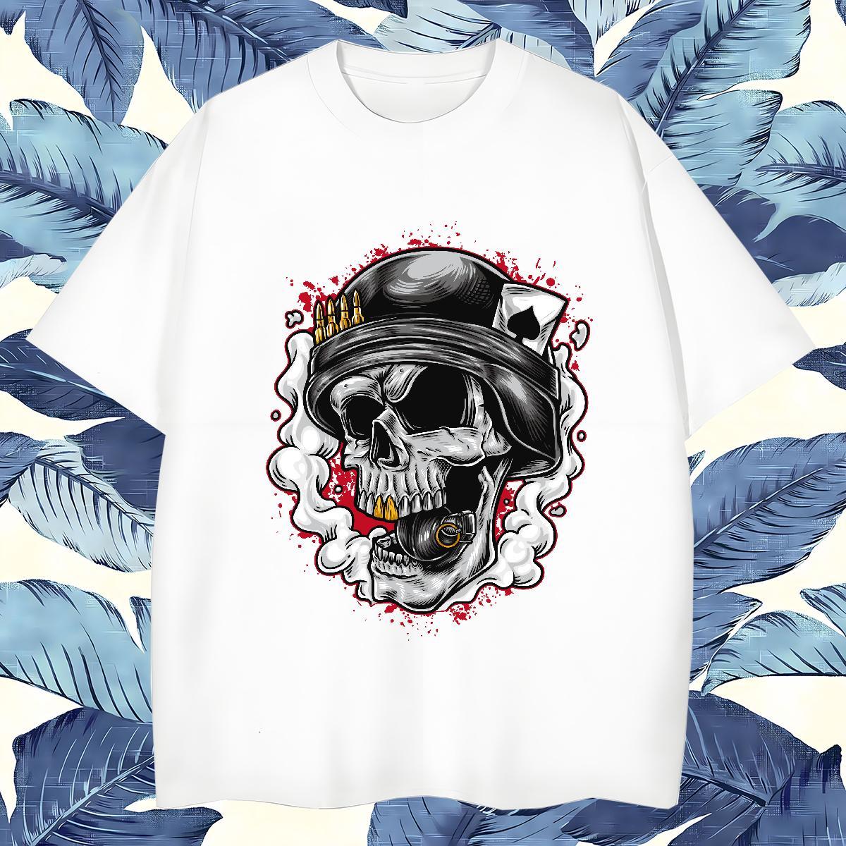 Wholesale T shirt 230g Pure Cotton skull Sports Casual DIY Anime O Neck Short Sleeves Men Clothes T-Shirt Customized Polos