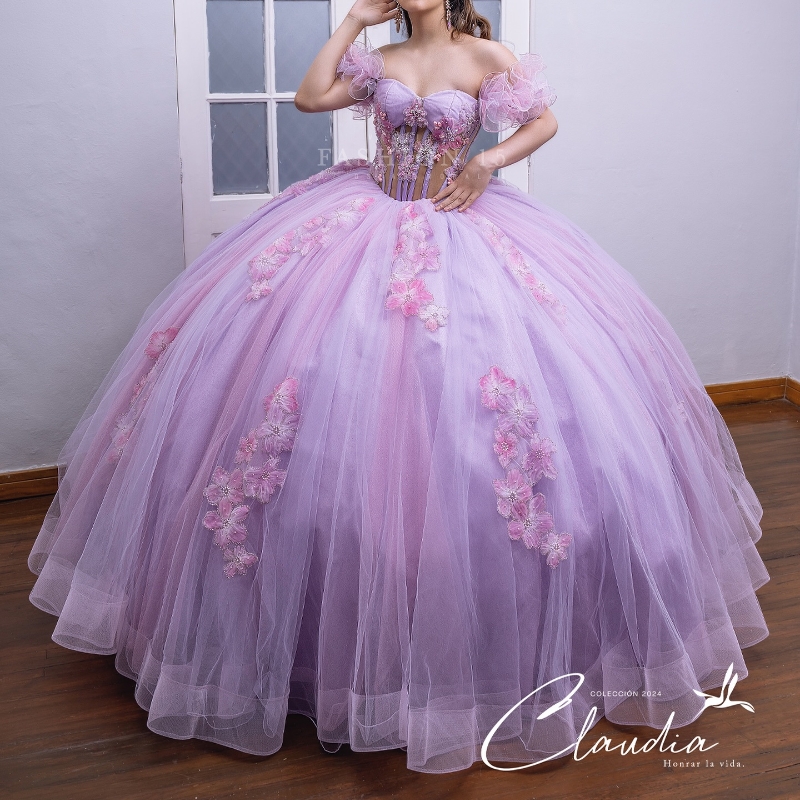 Lilac Princess Quinceanera Dresses Off The Shoulder 3D ral Applique Beaded Tull Corset Sweet 16 Dress Vestidos De 15 Anos