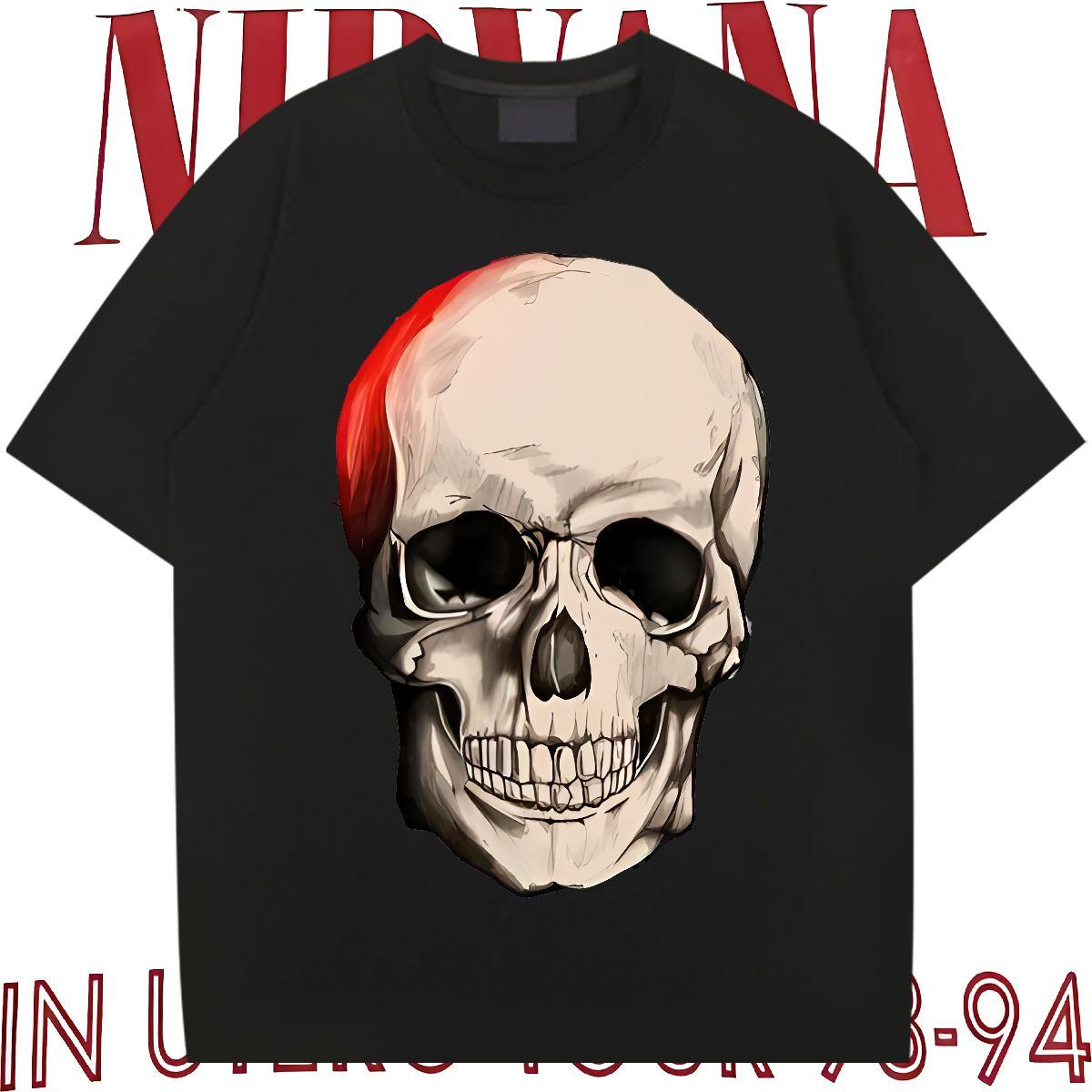 High Quality T-Shirts for Men 230g Pure Cotton skull Daily Wear Black Oversized O Neck Short Sleeves Tshirts 2024 New Tops Shirt