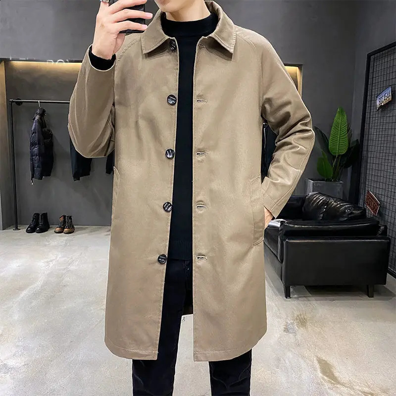 British Style Trench Men Solid Single Breasted Leisure Long Coats Stylish Casual Outwear Hombre Korean Style Windbreaker H65 240822