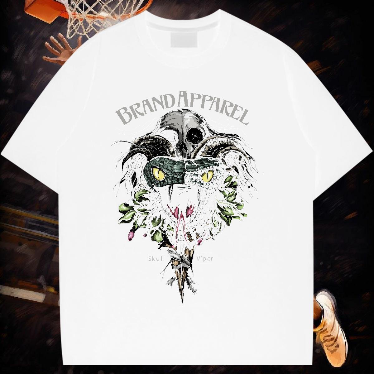 Loose T shirt 230g 100% Cotton skull Outdoor White Plus Size Pure Cotton Tshirt for Man Woman Fashion Design Tops Shirt
