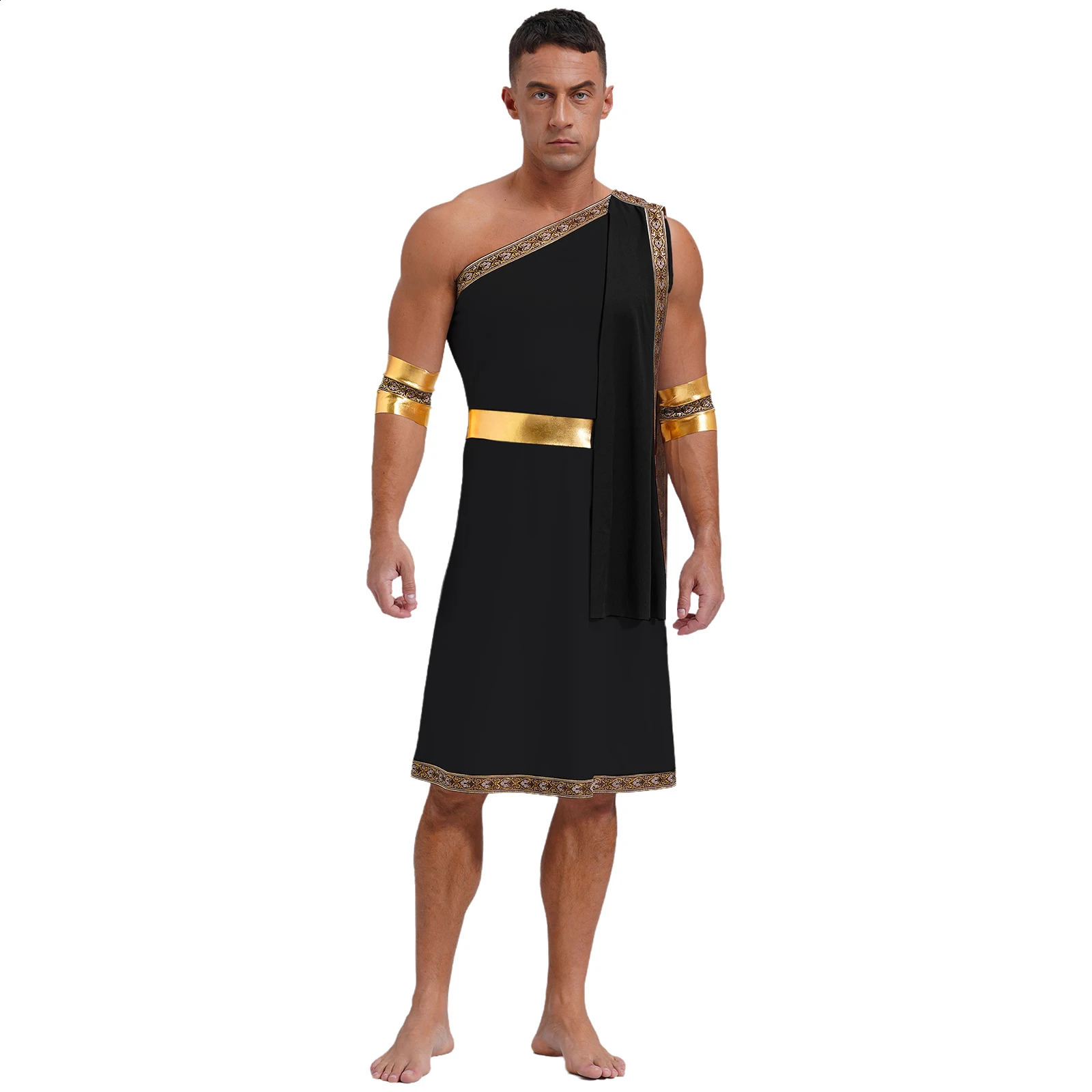 Mens Ancient Greek Toga Costume Gladiator Robe Cosplay One Shoulder Roman Retro Halloween Party Fancy Dress 240823