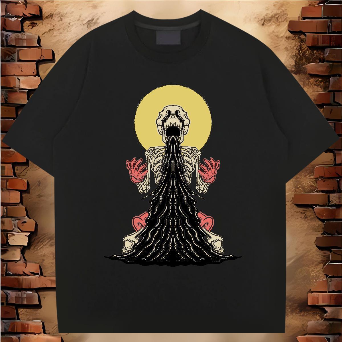 Cool Man T Shirts 230g Cotton skull Sports Casual Custom Printing Crew Neck Breathable Men Tops Tees 2024 Designer Clothes