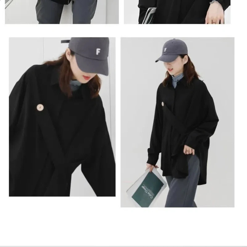 Irregular white loose trend shirt spring long sleeved polo neck solid fashion top street casual womens clothing w240824