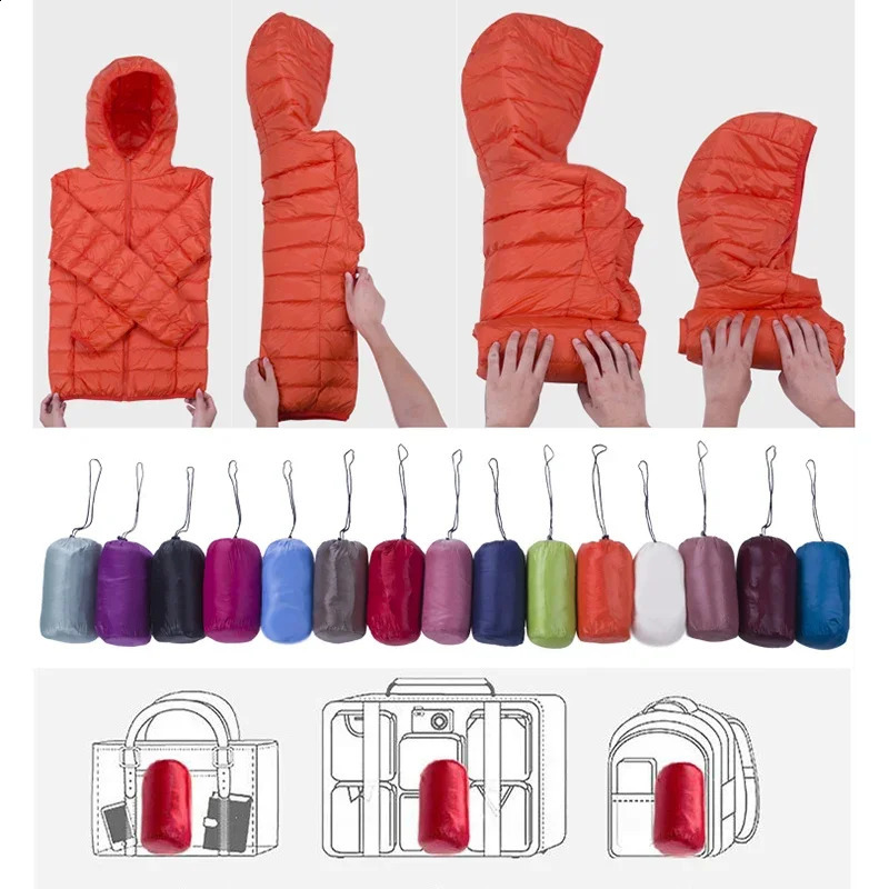 womens cold jacket winter light white duck down ultrathin inflatable portable windproof 240823