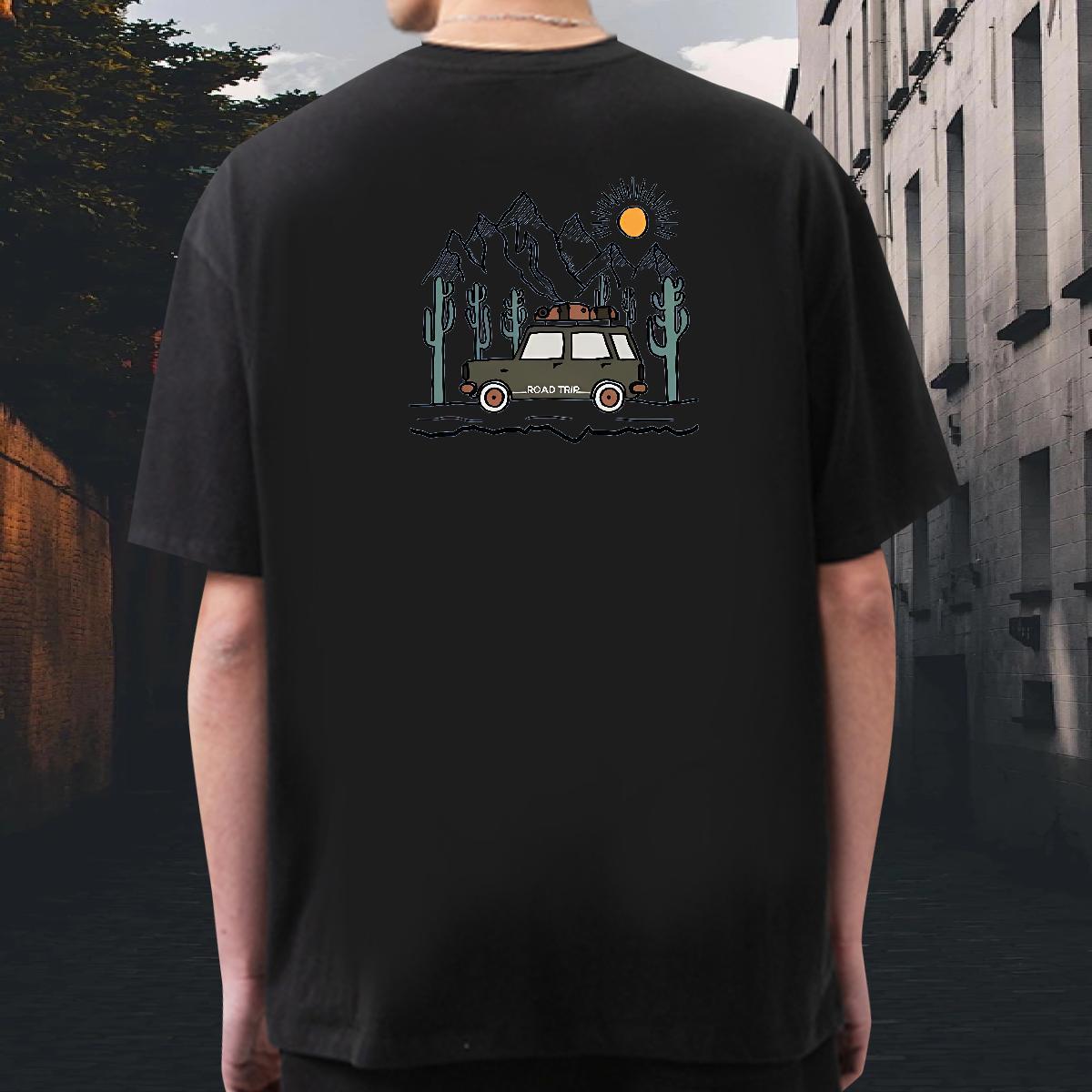 Popular T-Shirts 230g Pure Cotton car Home Outdoor Black White Crew Neck Breathable Men Tshirts Fashion Top Tees