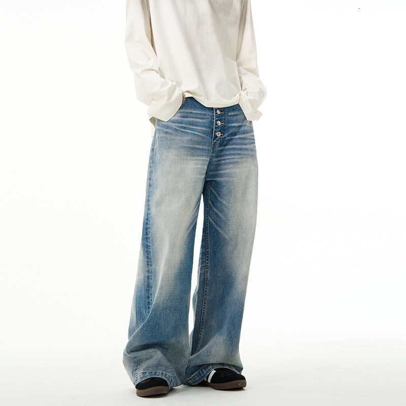 American High Street Jeans Mens Spring New Style Loose Straight Tube High-end Feeling Wide Leg Pants Rugged and Handsome Pants for Couples