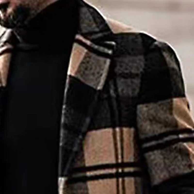 Men Casual Plaid Woolen Overcoat Autumn Winter New Mid Length Loose Comfortable Elegant Fashionable Versatile Woolen Overcoat XJ250809