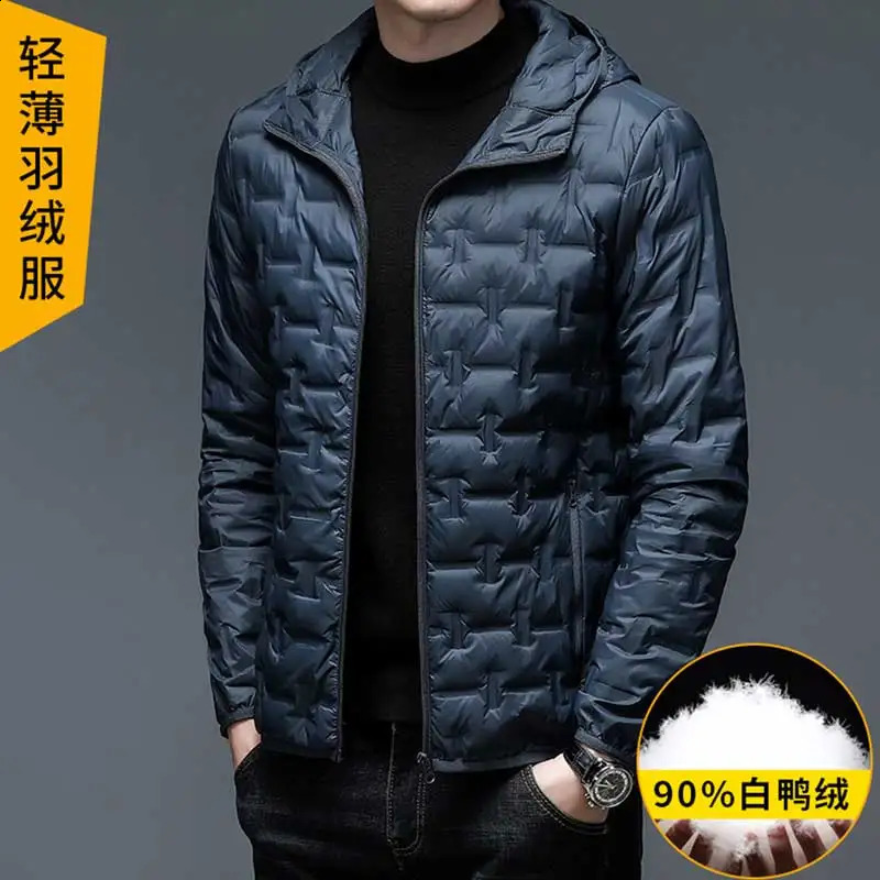 Winter mens thick plush hooded jacket windproof lightweight down casual 90% duck 240822