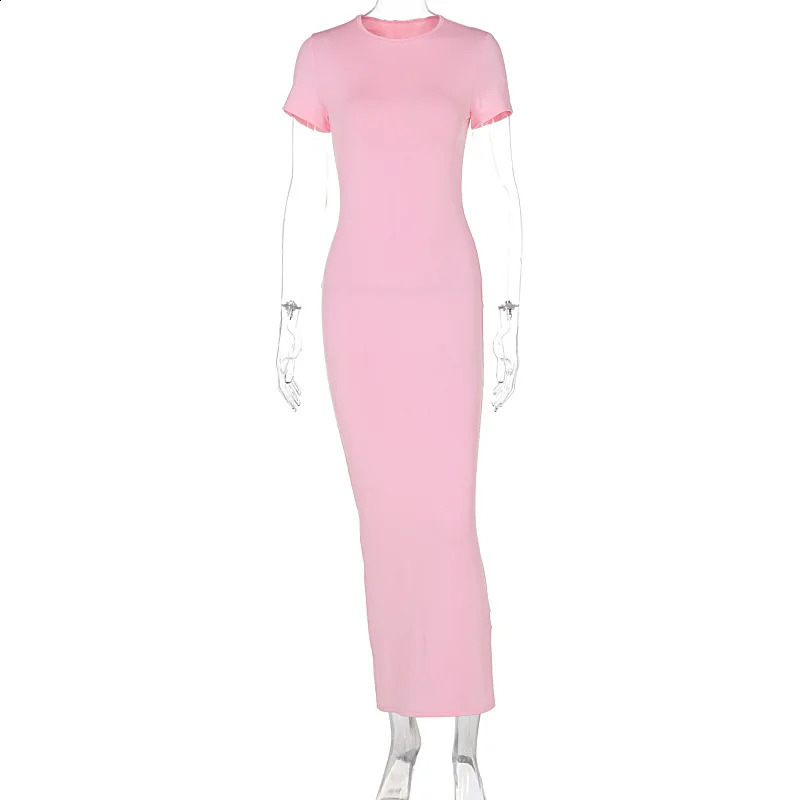 European and American Style Summer Slim Fit Sexy Temperament Pure Desire Round Neck Short Sleeved Long Womens Dress 240823