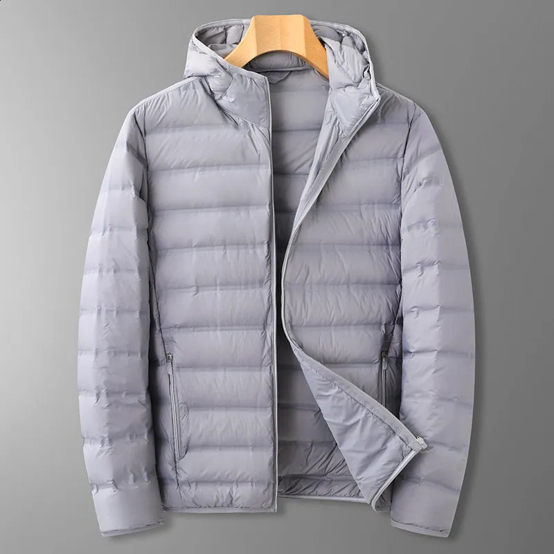 Mens lightweight down jacket autumn and winter fashion mens casual hooded thin XL 6XL 7XL 8XL 240822