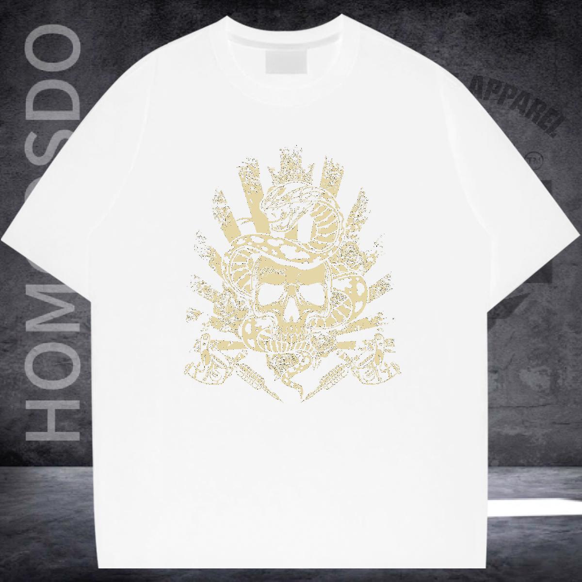 Loose Fit T shirt 230g Pure Cotton skull Hip Hop Street Customized Crew Neck Tshirt for Man Woman New Designer Tops Tees