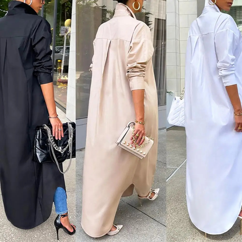Womens collar long sleeved single chest hem shirt jacket autumn solid color dress womens clothing 240822
