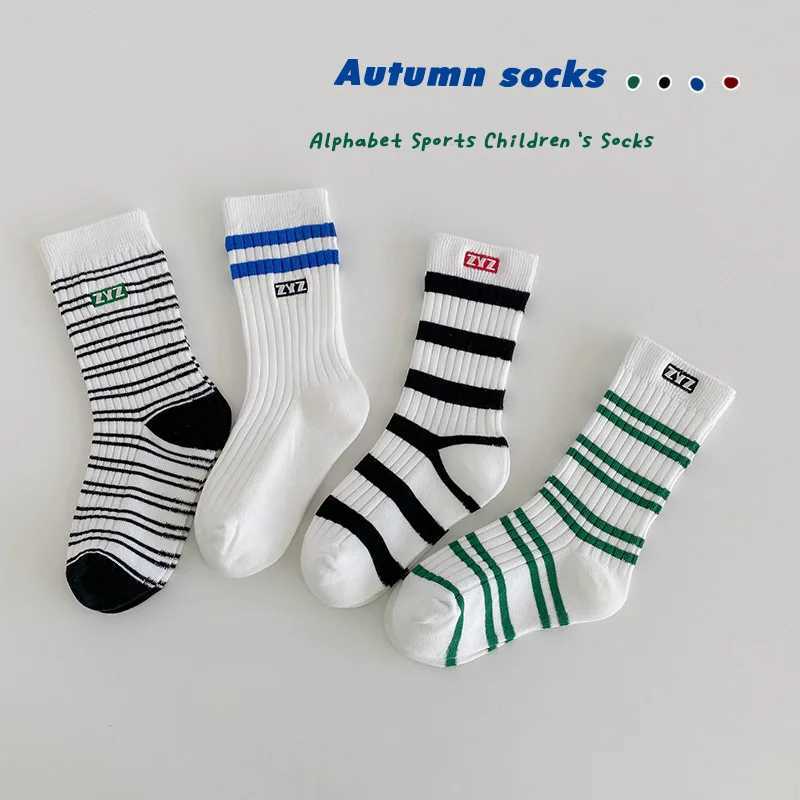 Childrens calf length socks spring and autumn cotton socks boys and girls sports socks childrens comfortable classic striped school socks X2503221