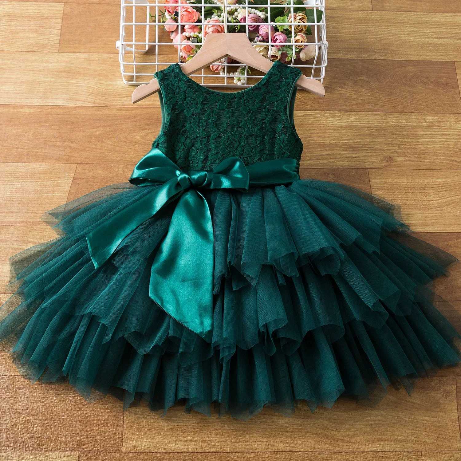 2-6 Yrs lace summer dress suitable for baby girls cute new childrens princess party dance dress childrens birthday wedding evening dance dress W240823