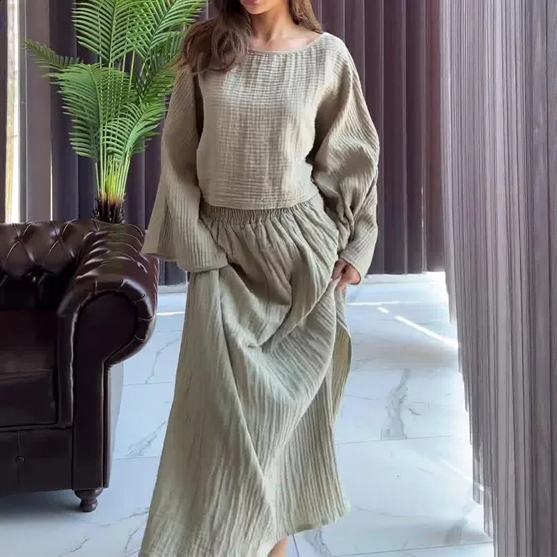 Summer Fashion Two Piece Set Women Casual Solid Flare Sleeves Top Skirt Two Piece Set Women 240823