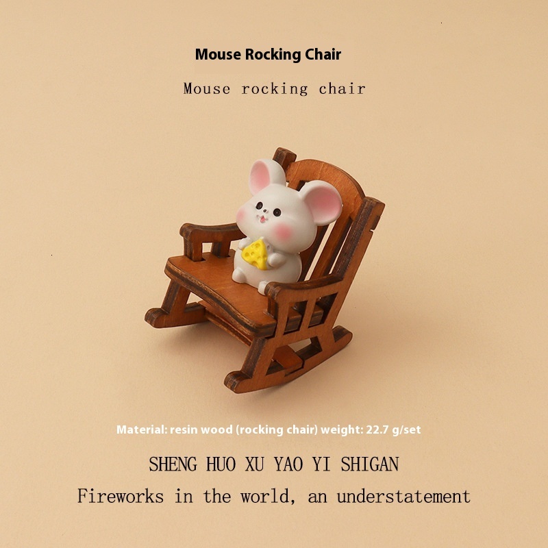 Adorable Animal-Shaped Wooden Rocking Chairs - Unique Resin Crafts Featuring Male & Female Zodiac Signs for Your Workspace