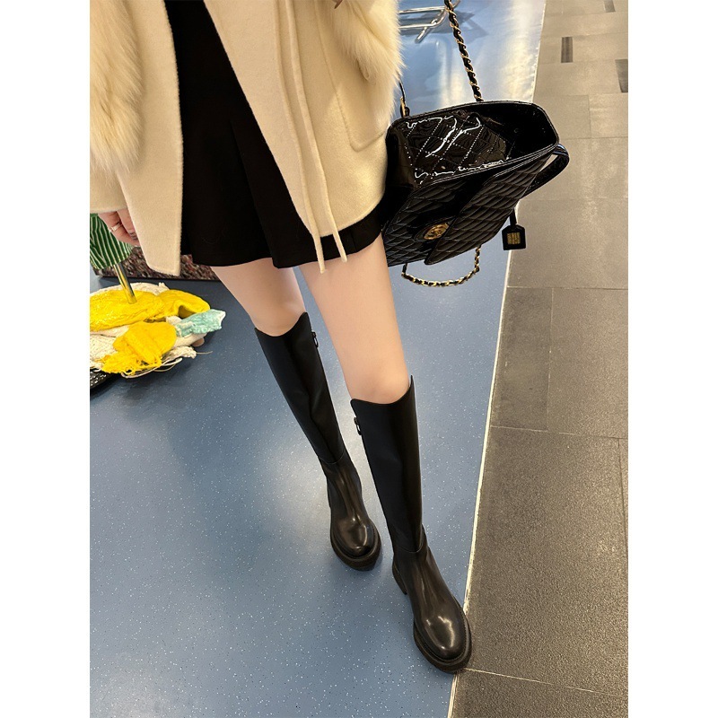 Ddmysports Cowhide Edition Grape Mom Same Style Thick Soled Tall Autumn Winter Leather Elastic Knight Boots For Women OUTDOOR