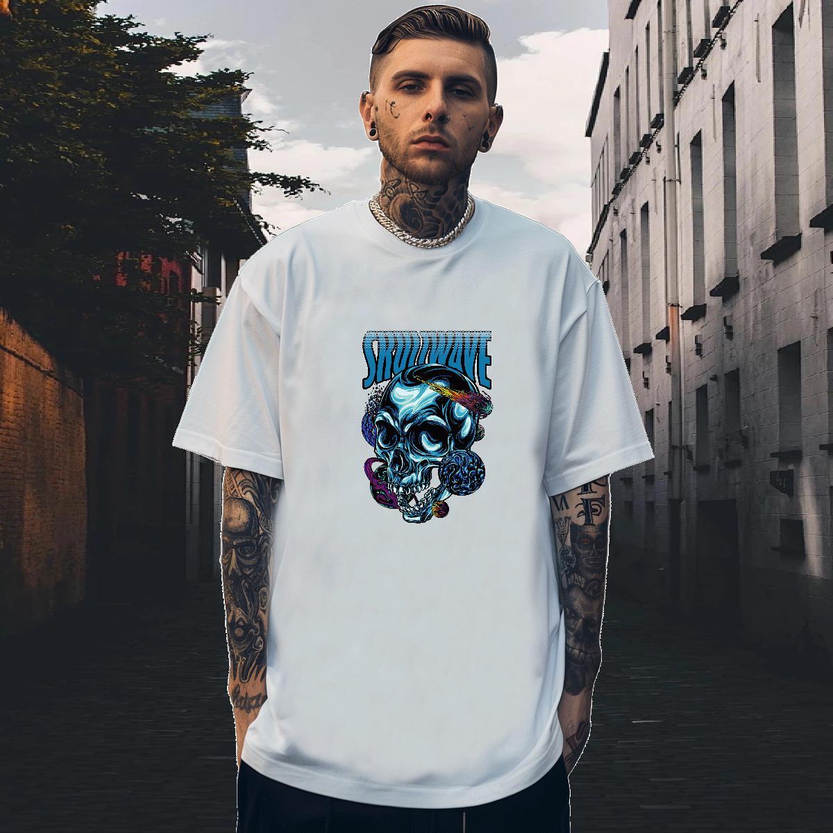 High Quality Men T Shirts 230g Pure Cotton skull Spring Summer Black Oversized Round Neck Short Sleeve Mens Tshirts Custom Tops Tees