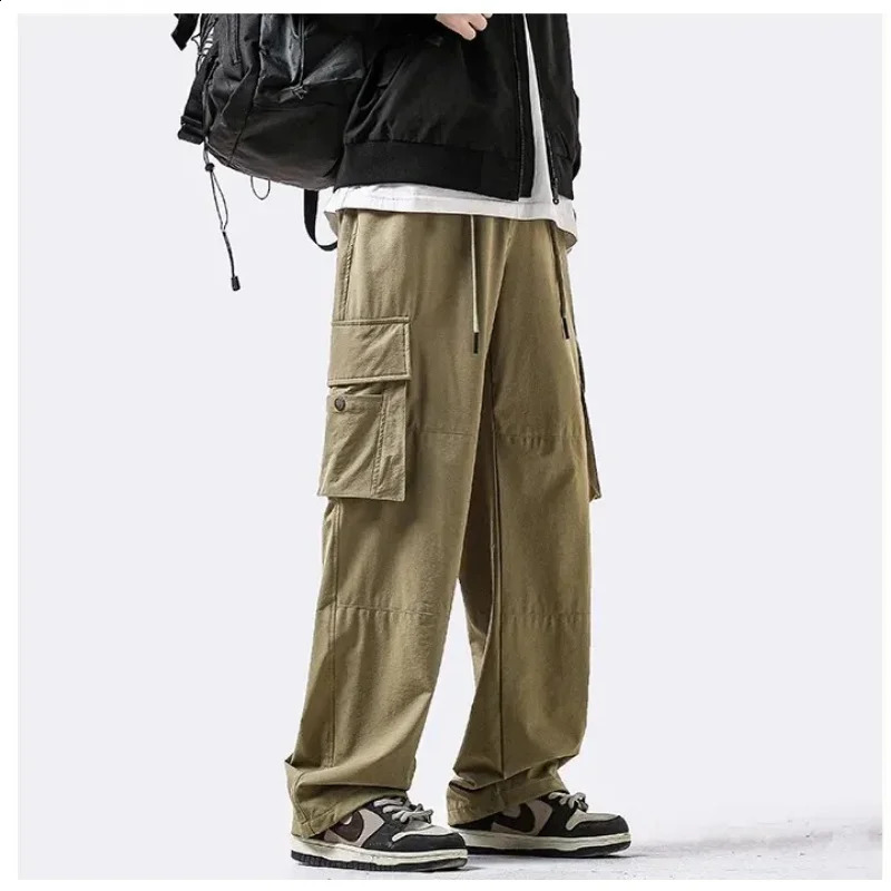 loose casual pants mens Korean version long summer wide leg cargo 240823