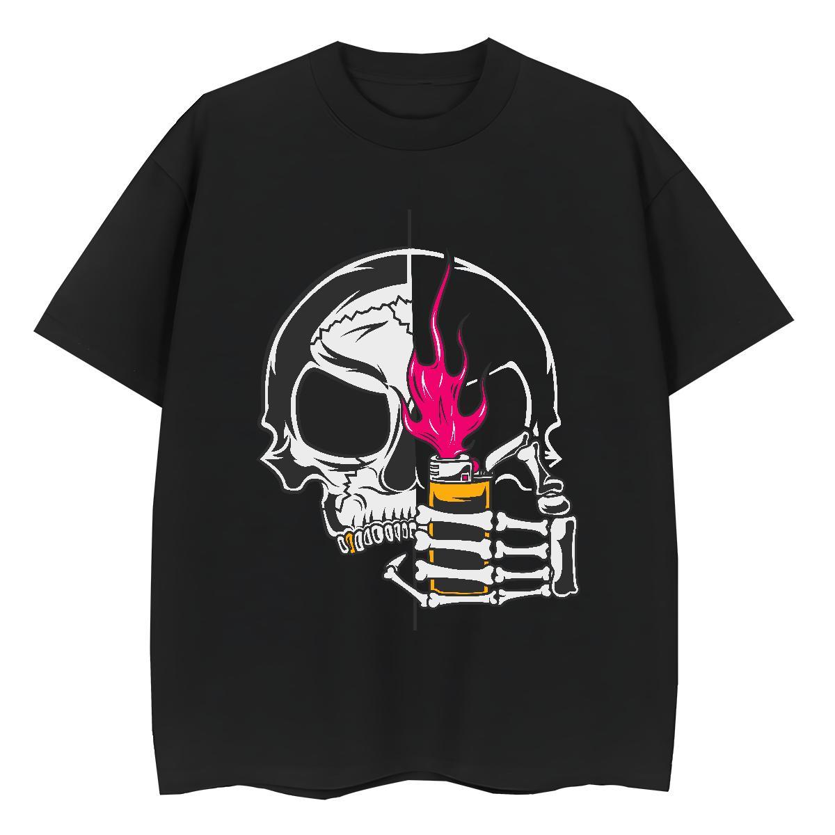 High Quality T Shirts Men 230g 100% Cotton skull Daily Wear Anime Crew Neck Men Tops Tees Factory Direct Tops Shirt