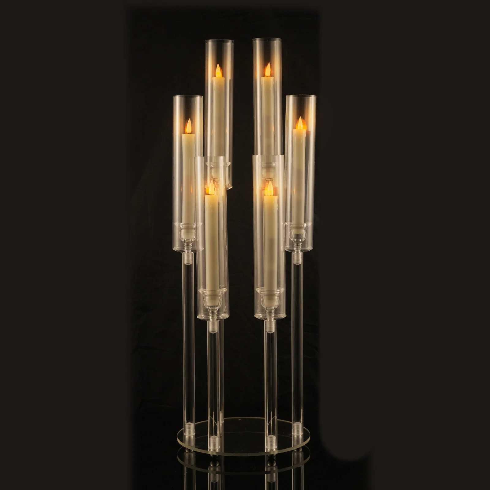 Acrylic Clear Candle Holder, 6 Arms Taper Candlestick for Wedding, Valentines, Anniversaries, Parties