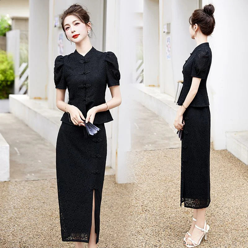 Lace Skirt Set Womens Summer Social Style French Hollow Out Short Sleeved Top Embroidered Youth Style Two-piece Set E989 240823