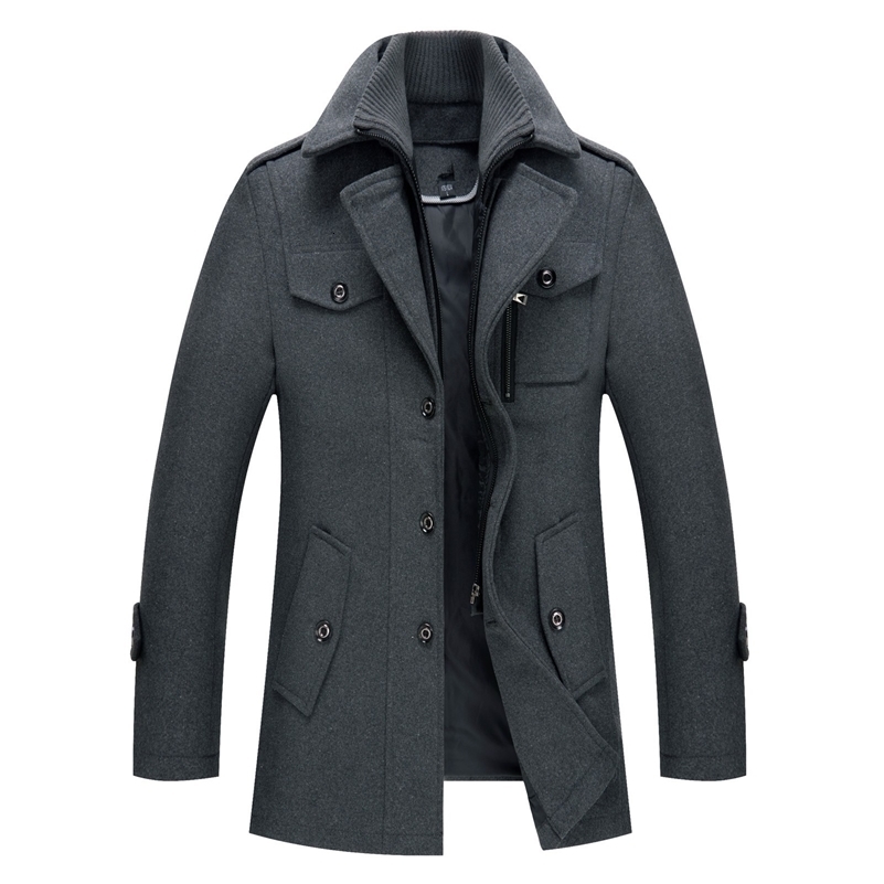 Mens Windbreaker Jacket Winter Autumn Mens Long Windproof Wool Coat Male Solid Simple Casual Thick Slim Fit Trench Jackets 240822