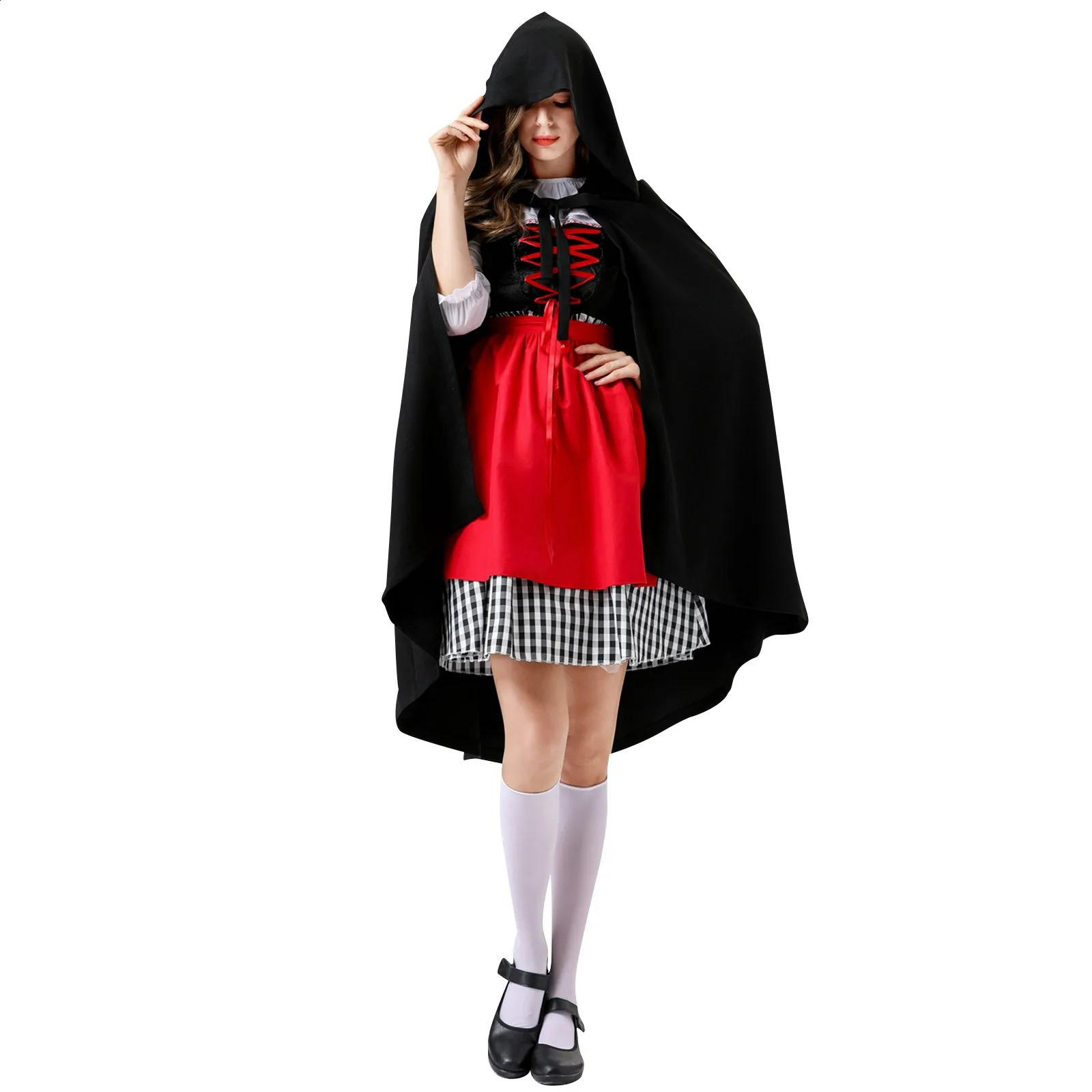 Cosplay Little Red Riding Hood Womens Set Adult Fancy Dress Halloween Carnival Fairy Story Girl w240824