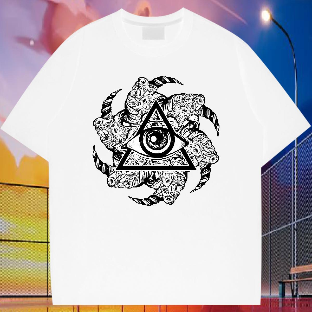 Classic T-Shirts for Men 230g Cotton eye of the devil Street wear Hip Hop DIY Printed Breathable Short Sleeve Tshirt for Man Woman Custom Tees Shirts