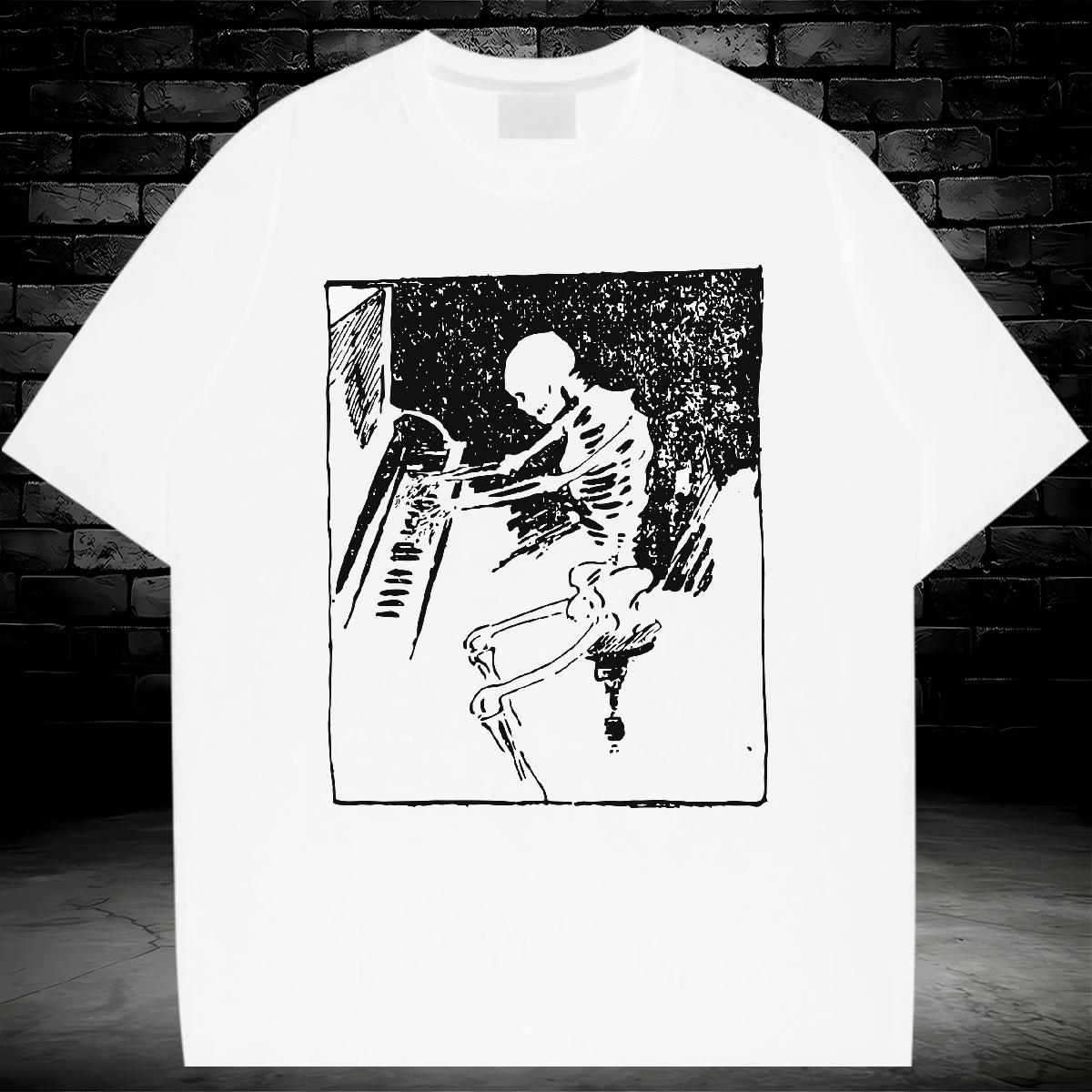 Unisex T shirt 230g Pure Cotton skull Hip Hop Street Plus Size Custom O Neck Short Sleeves Mens Tshirts Fashion New Wear